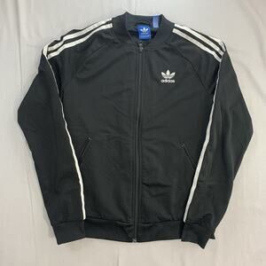 adidas Trefoil Track Jacket Size Small Full Zip Black White Stripes Polyester
